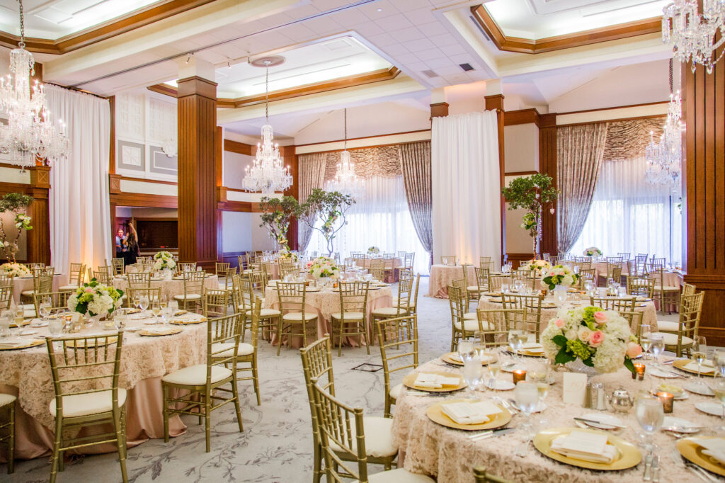 wedding reception setup in the grand ballroom at nemacolin woodlands resort • Nemacolin Woodlands Resort Weddings - Luxury Events Photos