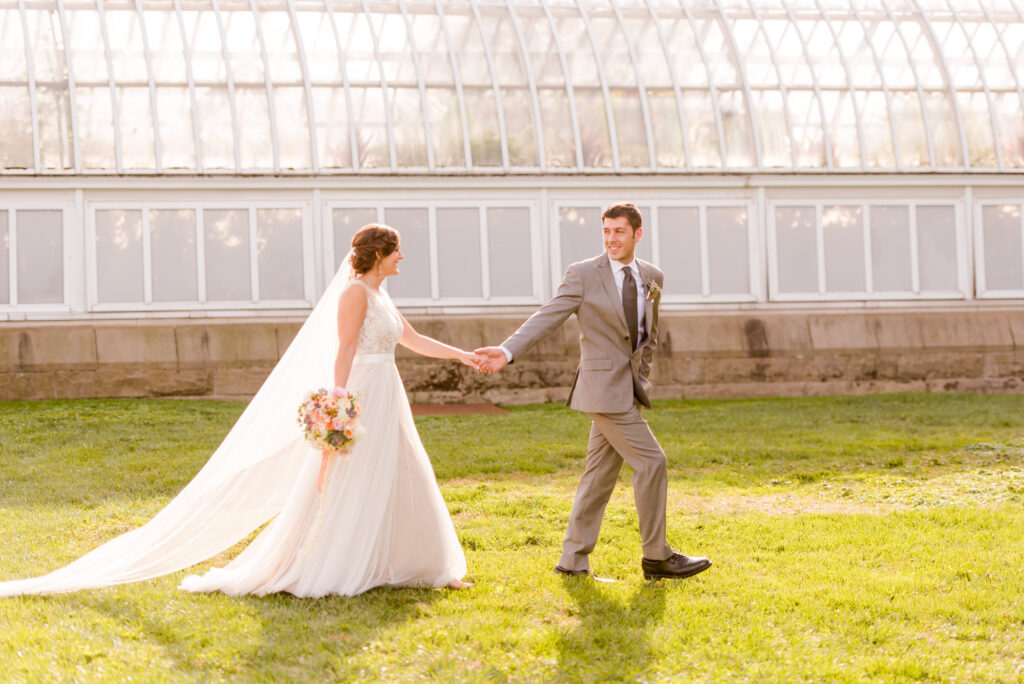 bride groom in front of phipps picture • Phipps Conservatory Weddings