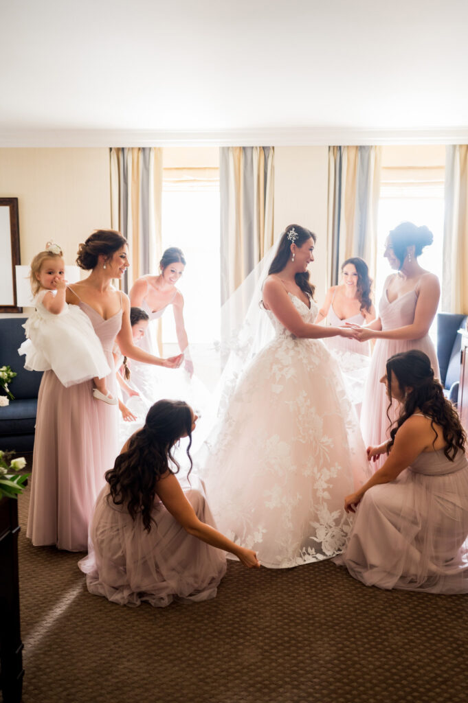 bride with bridesmaids and mom at omni william penn hotel bridal suite • Omni William Penn Hotel Weddings | Leeann Marie Photography