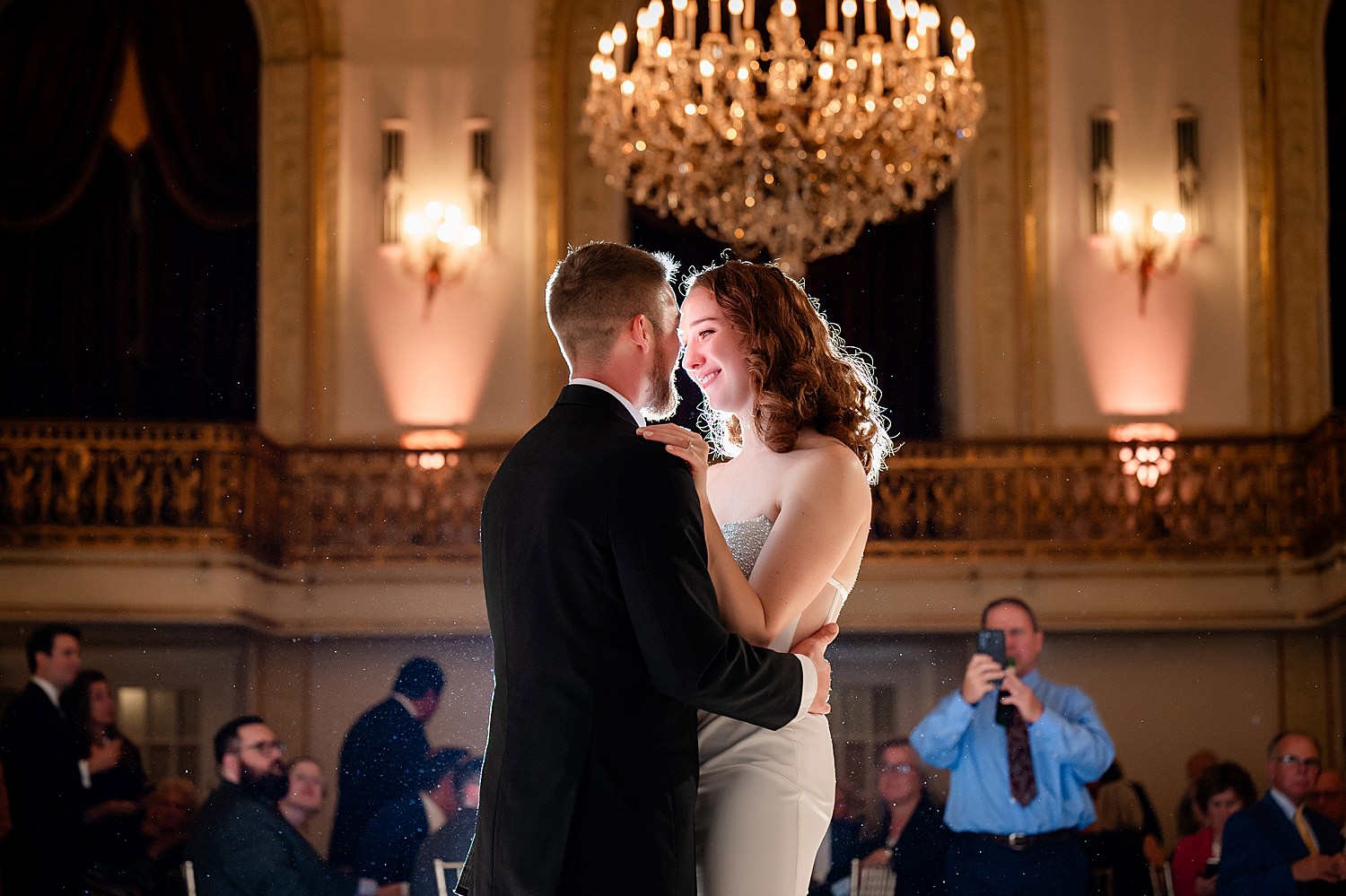 bride and groom looking lovingly at eachother at omni william penn hotel wedding • Love at First Sight: Wedding at the Omni William Penn and St Rosalia Church