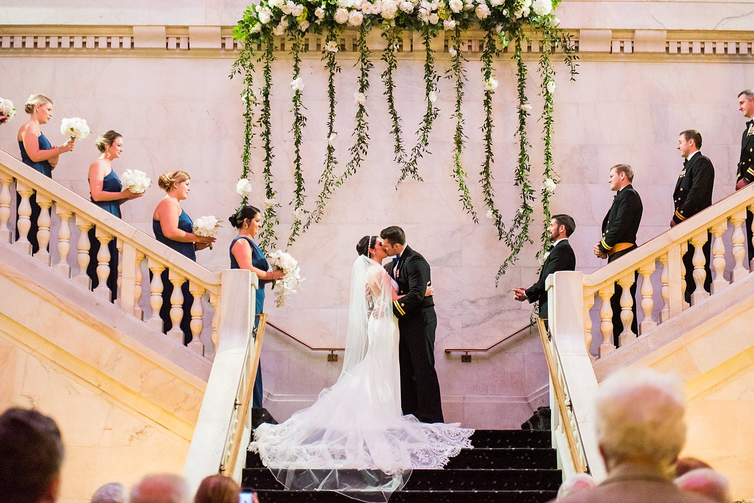renaissance hotel pittsburgh wedding ceremony on staircase • Renaissance Hotel Pittsburgh Weddings