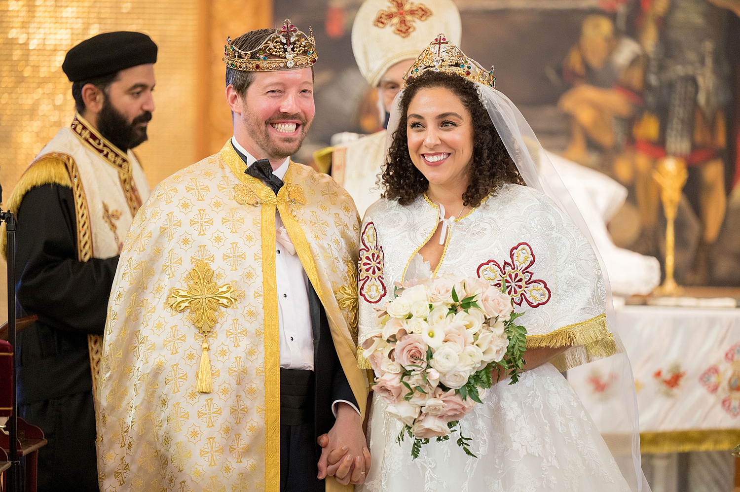 Happy bride and groom at their Coptic Orthodox wedding • Coptic Orthodox Ceremony: How to Photograph a Wedding at St Mary's Church in Ambridge Pittsburgh